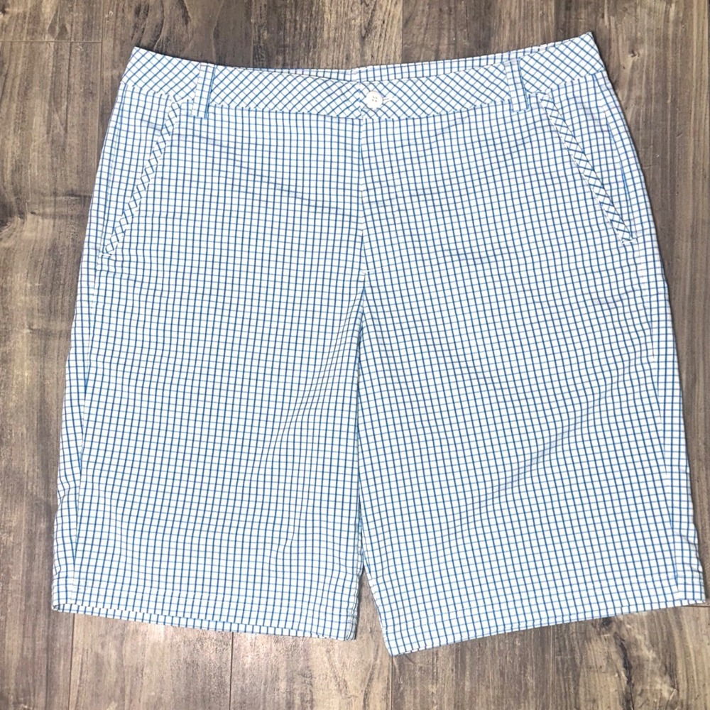 Puma Mens Blue White Windowpane Check Golf Shorts Size 38 Plaid Flat Front
